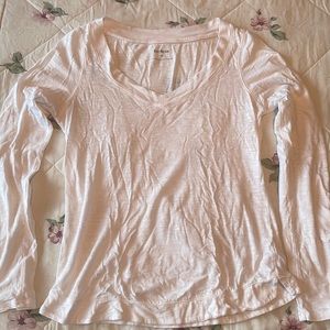 Express Shear White Long Sleeve, Wide V-Neck